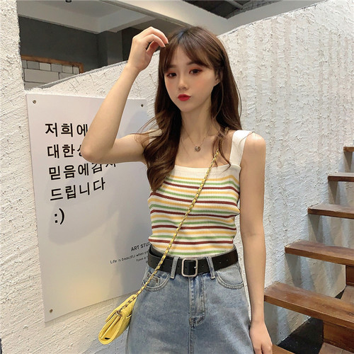 Korean early spring new striped knitted suspender vest