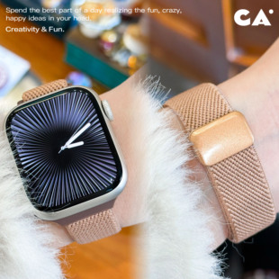 尼龙磁吸扣iwatch表带适用于苹果手表applewatch 细版 奶茶色
