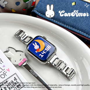 CA亮面和拉丝拼接不锈钢iWatch表带适用于苹果手表AppleWatch10S9