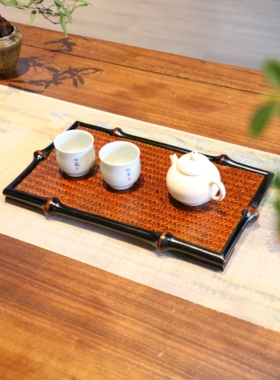 邛竹茶盘家用侘寂风托盘竹竹制长方形干泡盘茶台奉茶盘长方形茶
