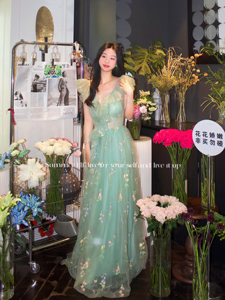 FANTASTIC【绿野仙踪】荷叶边油画风法式v领碎花齐地仙女裙