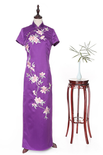 绝色红颜重磅软缎中长款夏季女高立领酒会旗袍夹里盘扣无袖手绘