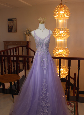 2024年春新款礼服公主蓬蓬裙钢琴演出紫色生日礼物连衣裙