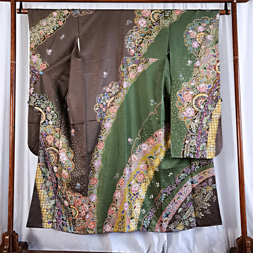 日本正统成品和服 正绢 振袖 辻花金通绞染带一件半襦袢内衬