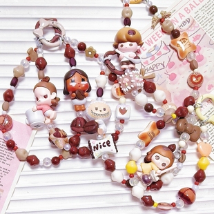 泡泡咖啡工厂萌粒可爱百搭简约美拉德手机挂链钥匙链 正版 原创