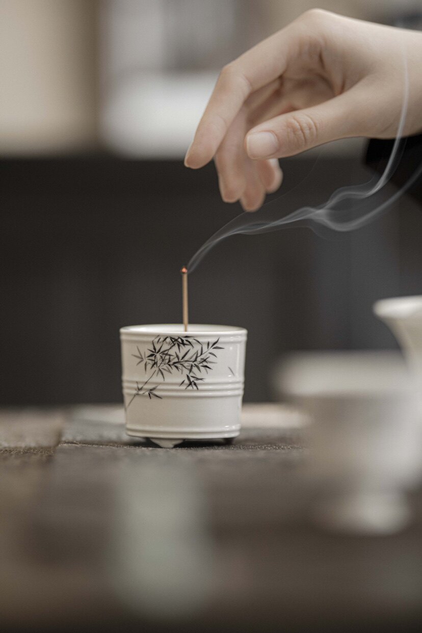 复古手绘竹子茶道香炉陶瓷沉香炉功夫茶具禅意檀小香炉茶道配件