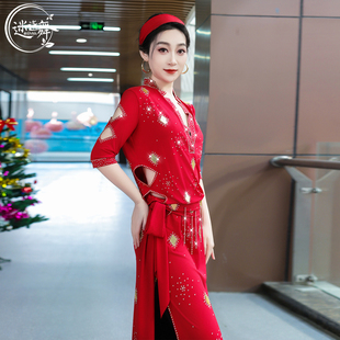 迷迭舞原创新款2026肚皮舞袍子年会红表演服练功服闪亮民俗演出服