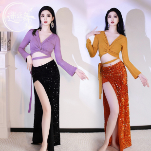 上衣亮片裙舞蹈演出表演服装 迷迭舞原创新款 秋冬肚皮舞练功服长袖