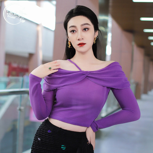 迷迭舞肚皮舞上衣新款花瓣领