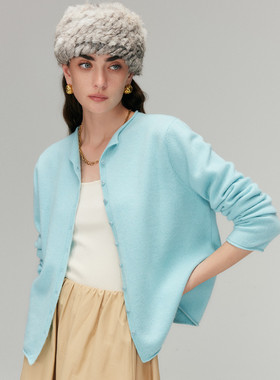 PALUOPO/帕罗山羊绒秋冬圆领卷边开衫羊绒衫女ET255170R