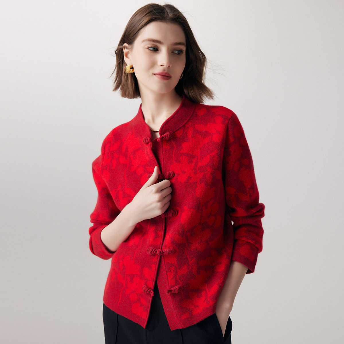 PALUOPO/帕罗山羊绒盘扣女开衫ET23065R