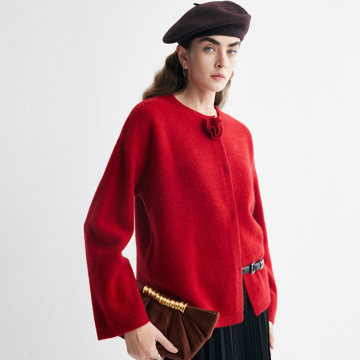 PALUOPO/帕罗山羊绒圆领女开衫ET255120R