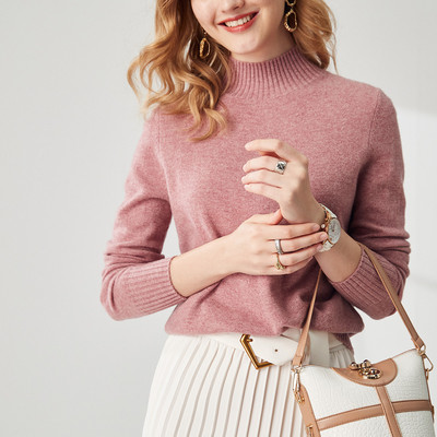 PALUOPO/帕罗山羊绒半高领毛衣简约针织百搭羊绒衫女ET20185R-B