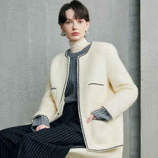 PALUOPO/帕罗秋冬圆领气质轻奢短款外套羊毛大衣女ET23376D