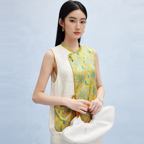 PALUOPO/帕罗新中式提花6A级蚕丝立领马甲女ES2F0230Z