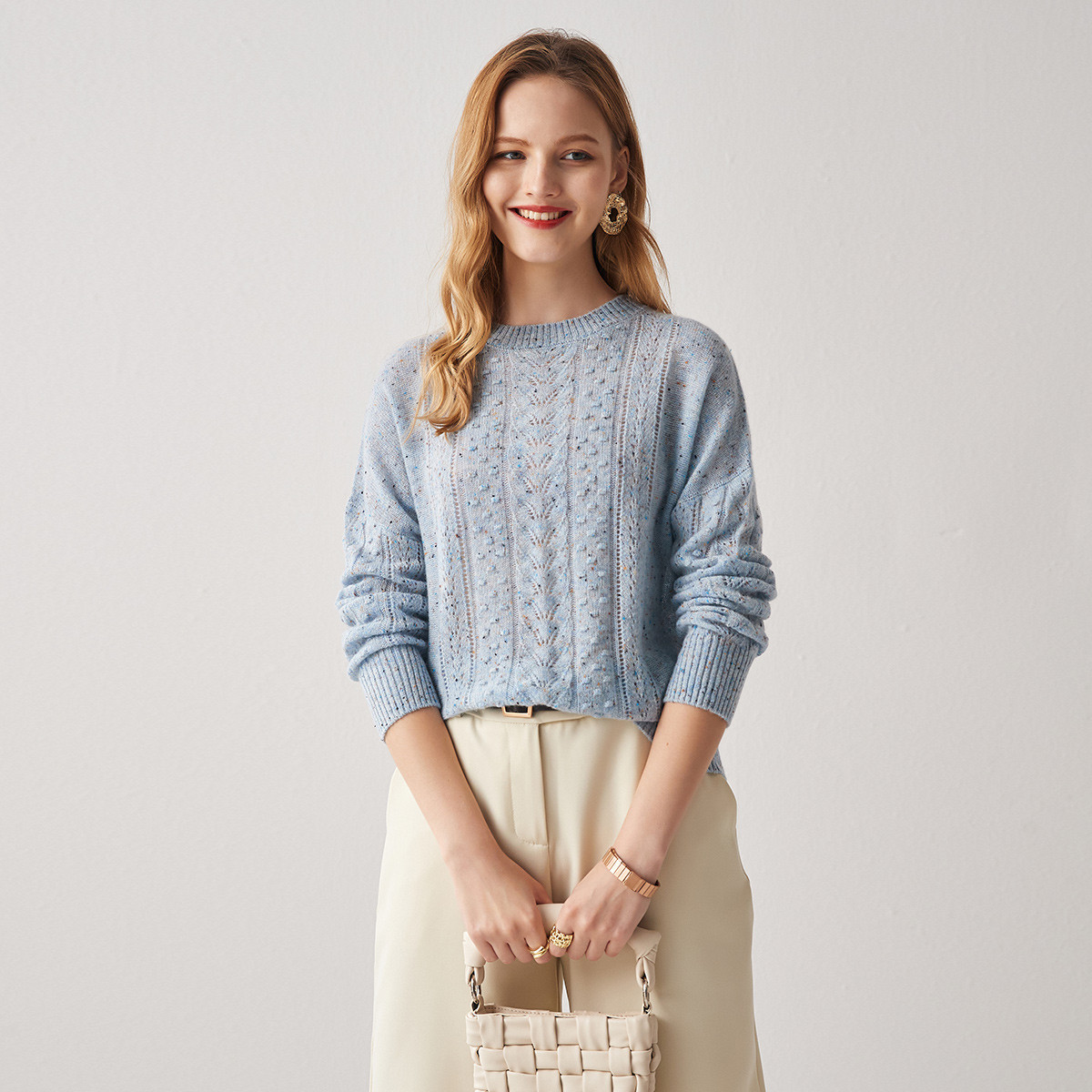 PALUOPO/帕罗山羊绒秋冬镂空绞花针织羊绒衫女ET20167R-C1