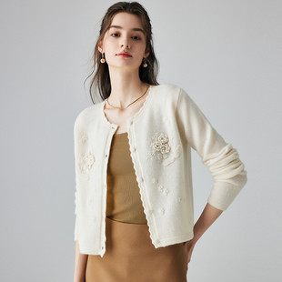 PALUOPO/帕罗山羊绒圆领绣花女开衫ET2F8110R