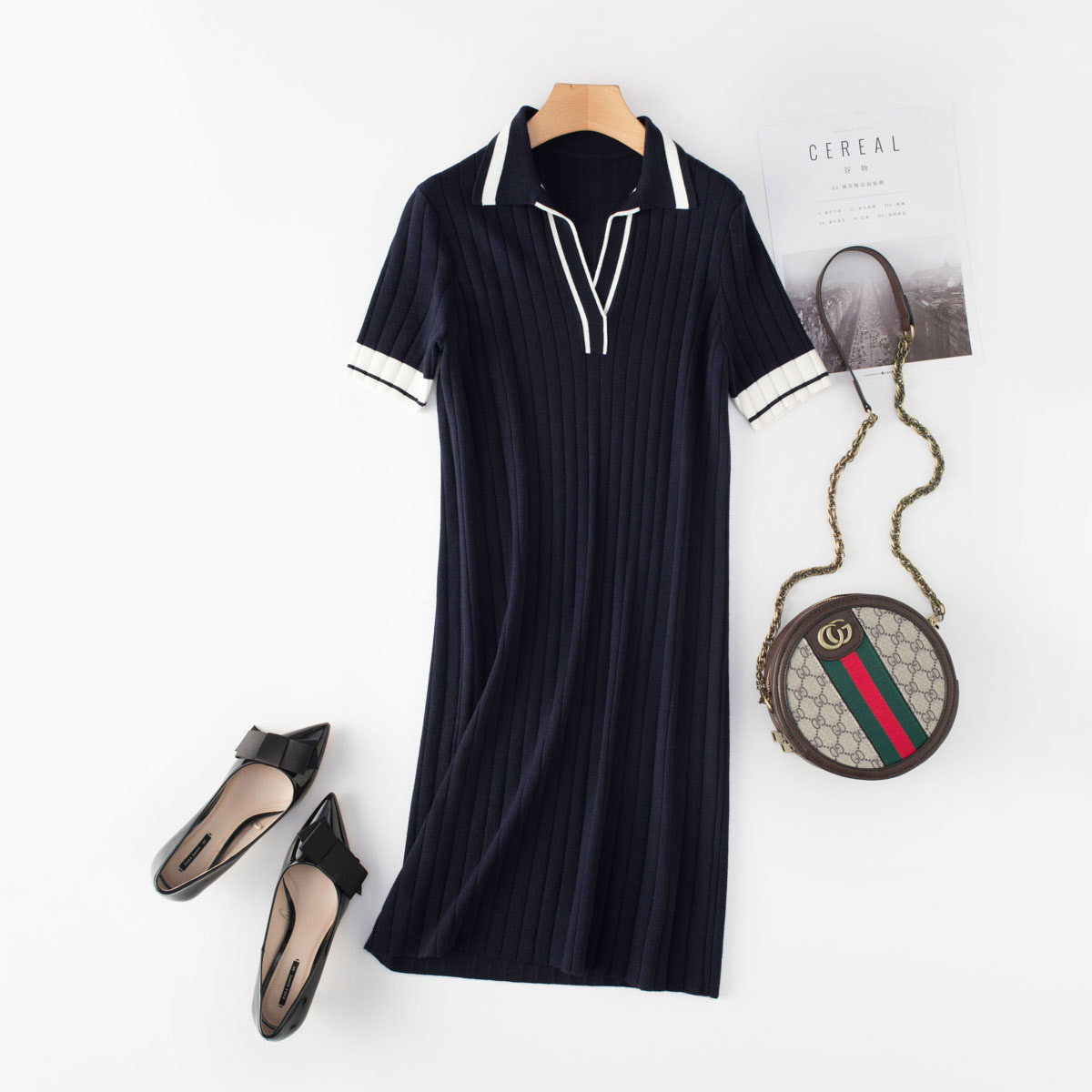 PALUOPO/帕罗含绵羊毛翻领短袖女裙ET23905M-A