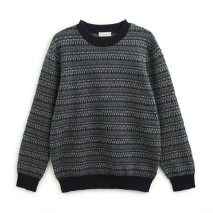 PALUOPO/帕罗秋冬圆领费尔岛提花保暖羊绒衫男ET255080R