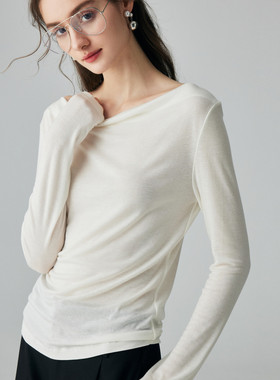 PALUOPO/帕罗秋冬露肩一字领纯色柔软长袖针织衫女ET2F2257M