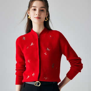 PALUOPO/帕罗山羊绒半高领绣花女开衫ET2F8122R