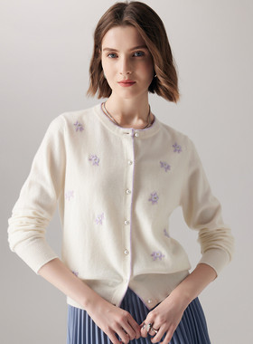 PALUOPO/帕罗圆领开衫百搭针织羊绒衫女ET23062R