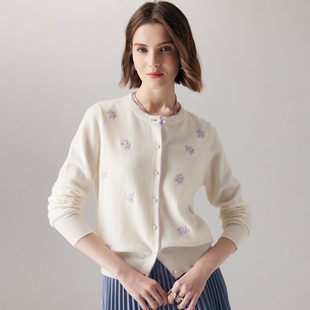 PALUOPO/帕罗圆领开衫百搭针织羊绒衫女ET23062R