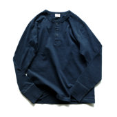 过载商店亨利领重磅咔叽深蓝花纱美棉长袖 T恤男女基础T