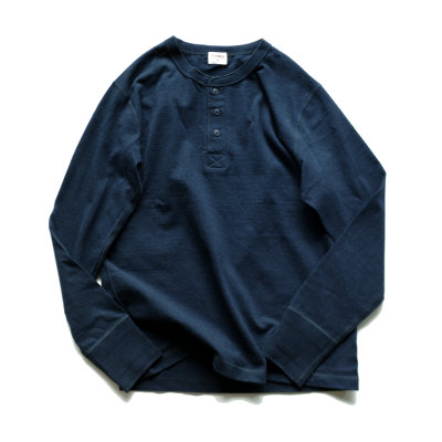 深蓝花纱亨利领长袖Tee顺丰发货