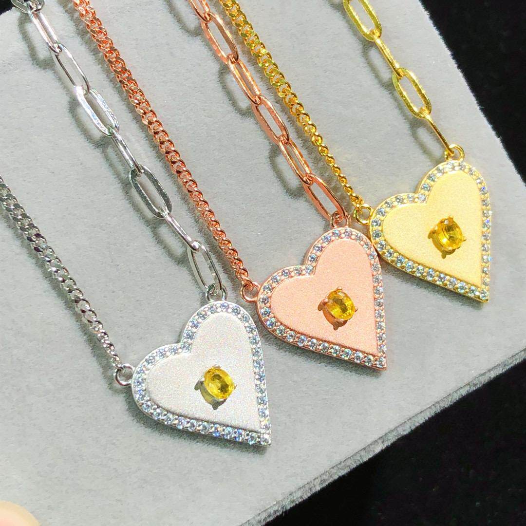 新款S925银镀小众设计感高级轻奢气质百搭项链天然黄色蓝宝石项链