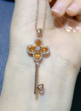 时尚钥匙项链银镀18K玫瑰金皇冠钥匙镶钻吊坠轻奢情人节礼物