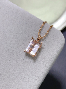 天然摩根石吊坠晶体干净色彩独特S925银电镀玫瑰金色主石6*8mm