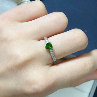 天然铬透辉石绿色宝石戒指925纯银镀18K铂金简约通勤款女礼物