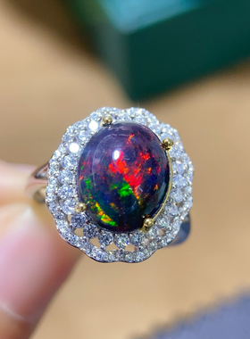 新款925纯银镀白金镶嵌天然黑欧泊吊坠欧泊项坠10*12mm火彩漂亮女
