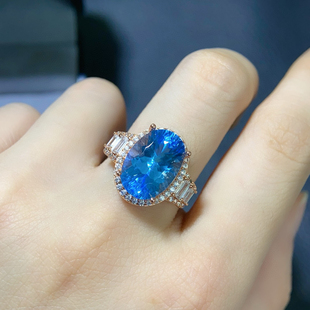 天然托帕石瑞士蓝戒指女宝石银指环戒子首生日送女友礼原石