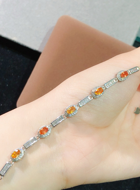 彩色蓝宝石黄蓝宝手链s925银豪华群镶天然宝石手链设计师孤品