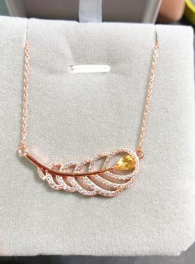 羽毛气质轻奢百搭项链天然黄水晶