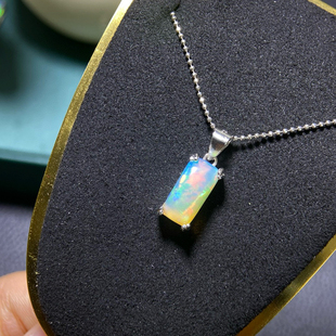 925银镀玫瑰金天然欧泊吊坠炫彩星空欧泊吊坠裸石6*12mm四爪