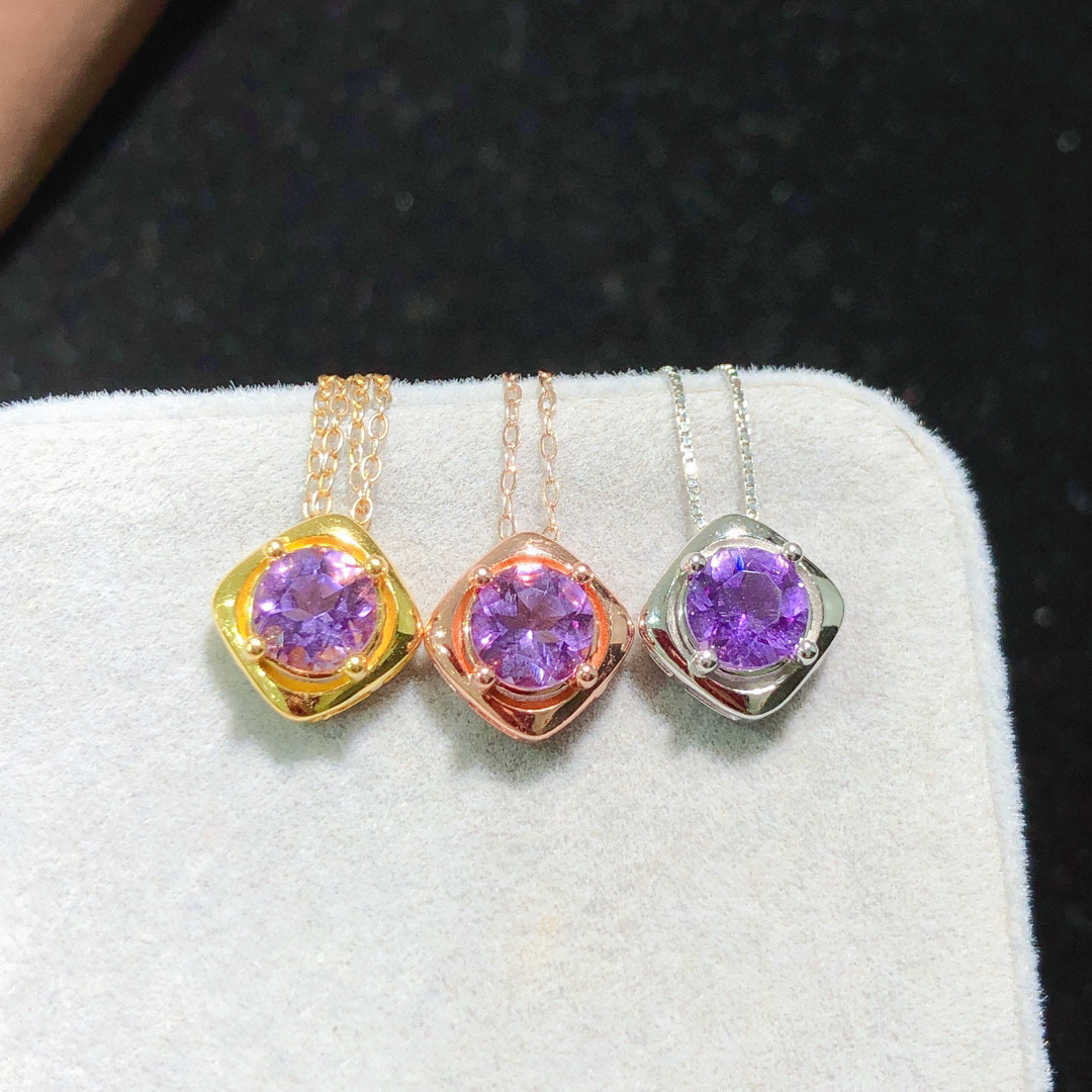 925纯银吊坠女气质紫水晶项链镶嵌日韩简约大方女友礼物