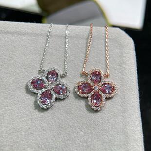 新款纯银四叶草满钻轻奢项链时尚百搭抖音直播ins冷淡亚历山大