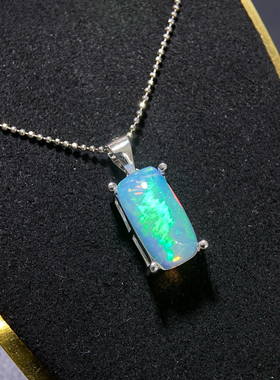 澳大利亚昆士兰州七彩铁欧泊天然裸石吊坠项链银镀18K金镶嵌