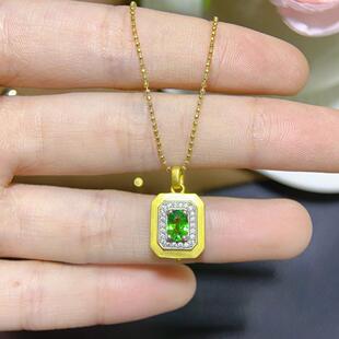 天然沙弗莱吊坠空托银镀金彩宝底托挂件简约气质厚银主石4x6mm