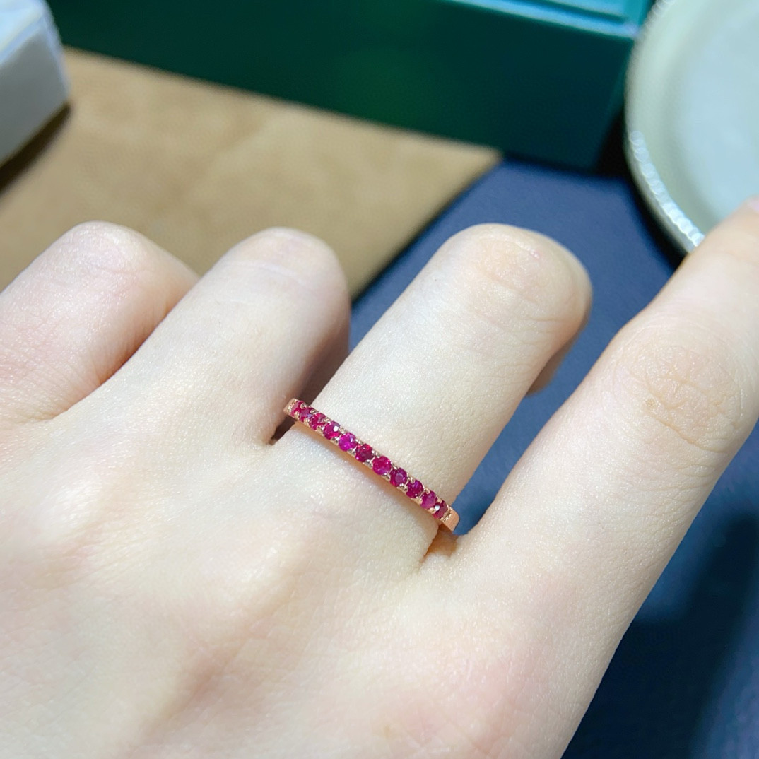 银镀18k金天然红宝石排戒女小众设计时尚个性简约百搭戒指环
