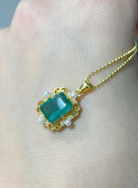 天然哥伦比亚祖母绿吊坠空托长方7*9mm1.715cl s925纯银饰品精工