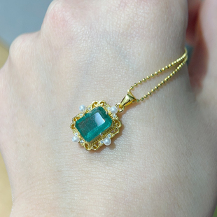 天然哥伦比亚祖母绿吊坠空托长方7*9mm1.715cl s925纯银饰品精工