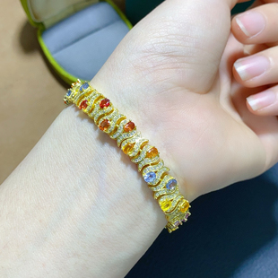 天然彩蓝宝手链3*4满圈s925银精工镶嵌 天然彩宝首饰