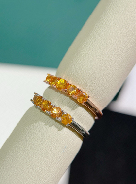 天然黄蓝宝石戒指主石3mm特惠925银镀金精工镶嵌 白金色玫瑰金色