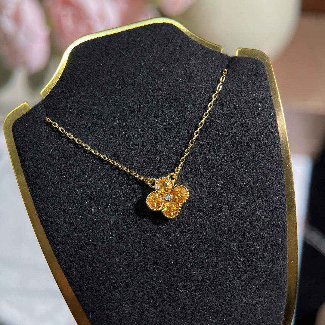 新款S925银镀小众设计感高级轻奢气质百搭项链女款天然黄色蓝宝石