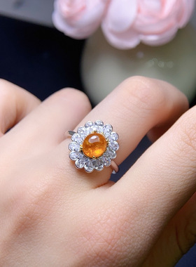 纯天然粉蓝宝戒指5A级宝石，尺寸3*5mm925银精工镶嵌