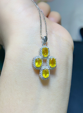 爆款天然黄蓝宝吊坠颜色美主石4*6mm特惠 精工925银镶嵌